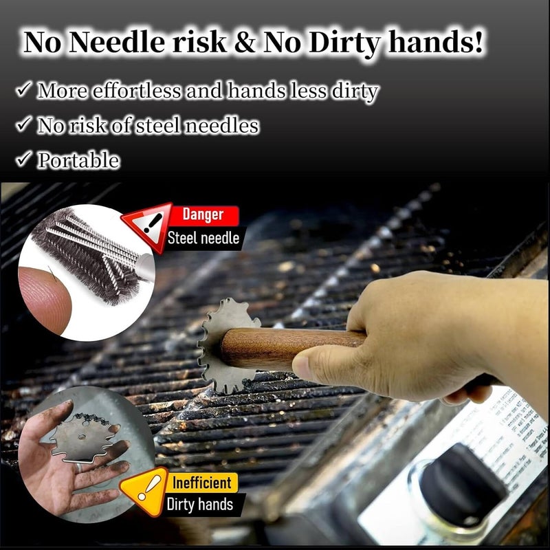 iNenya Grill Scraper for BBQ Grate and Griddle, Bristle-Free, 8.3” Wooden Handle – Safe Grill Cleaner for Outdoor Grills, Includes Round and V-Shaped Grooves – Grilling Accessories for Men - Image 4